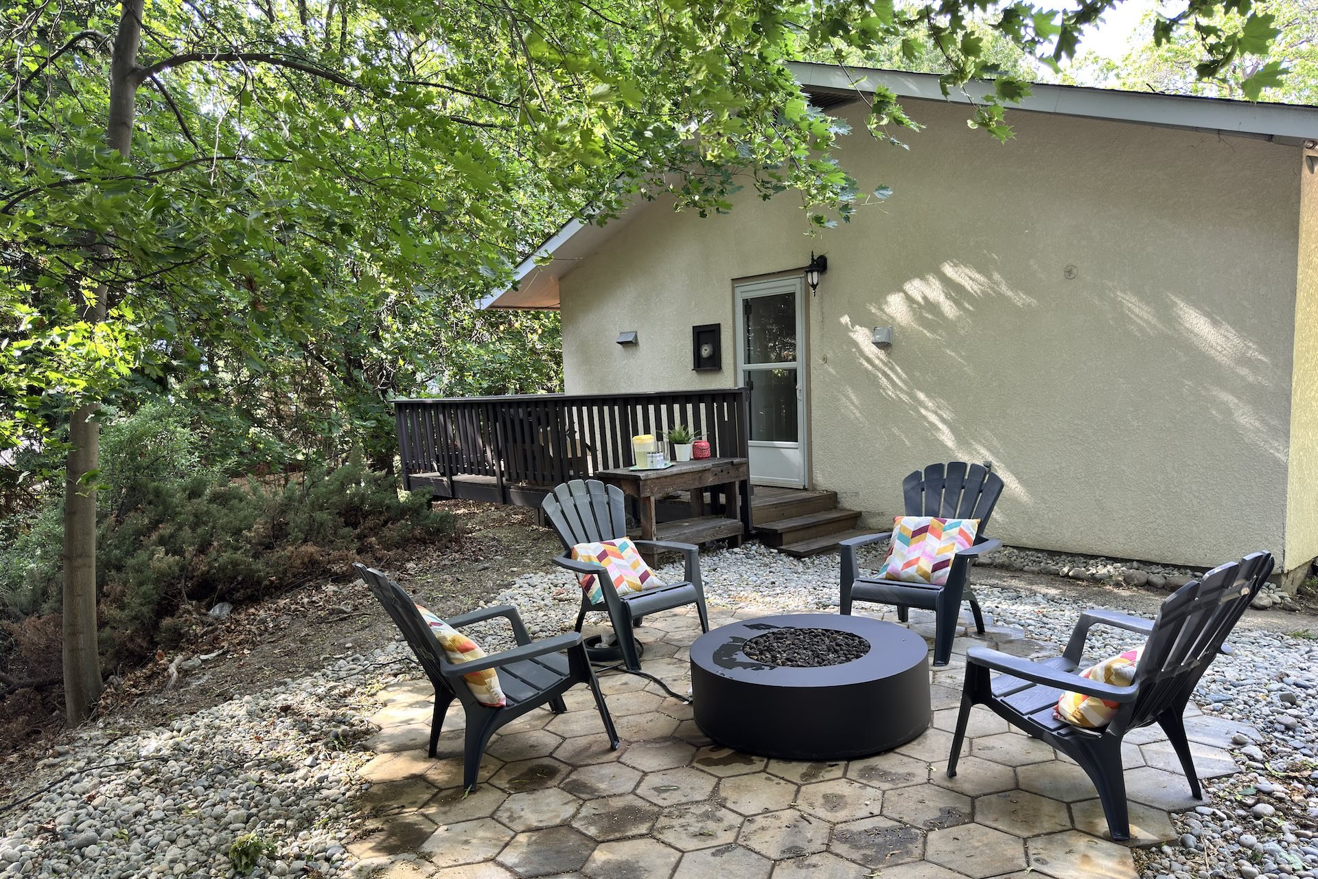 Private patio with gas fire pit